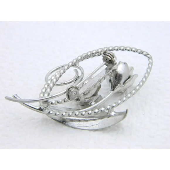 VTG Silver Tone Rose Roses Flower Pin Brooch - Picture 2 of 2